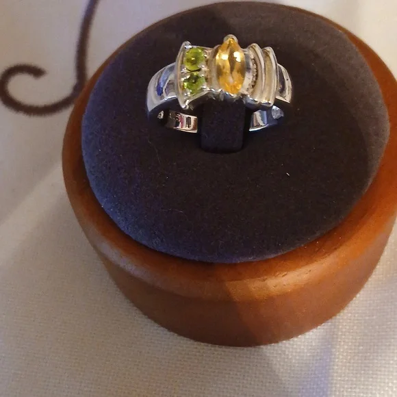 Citrine and Peridot 925 Silver Ring, Size 9 - Picture 3 of 6